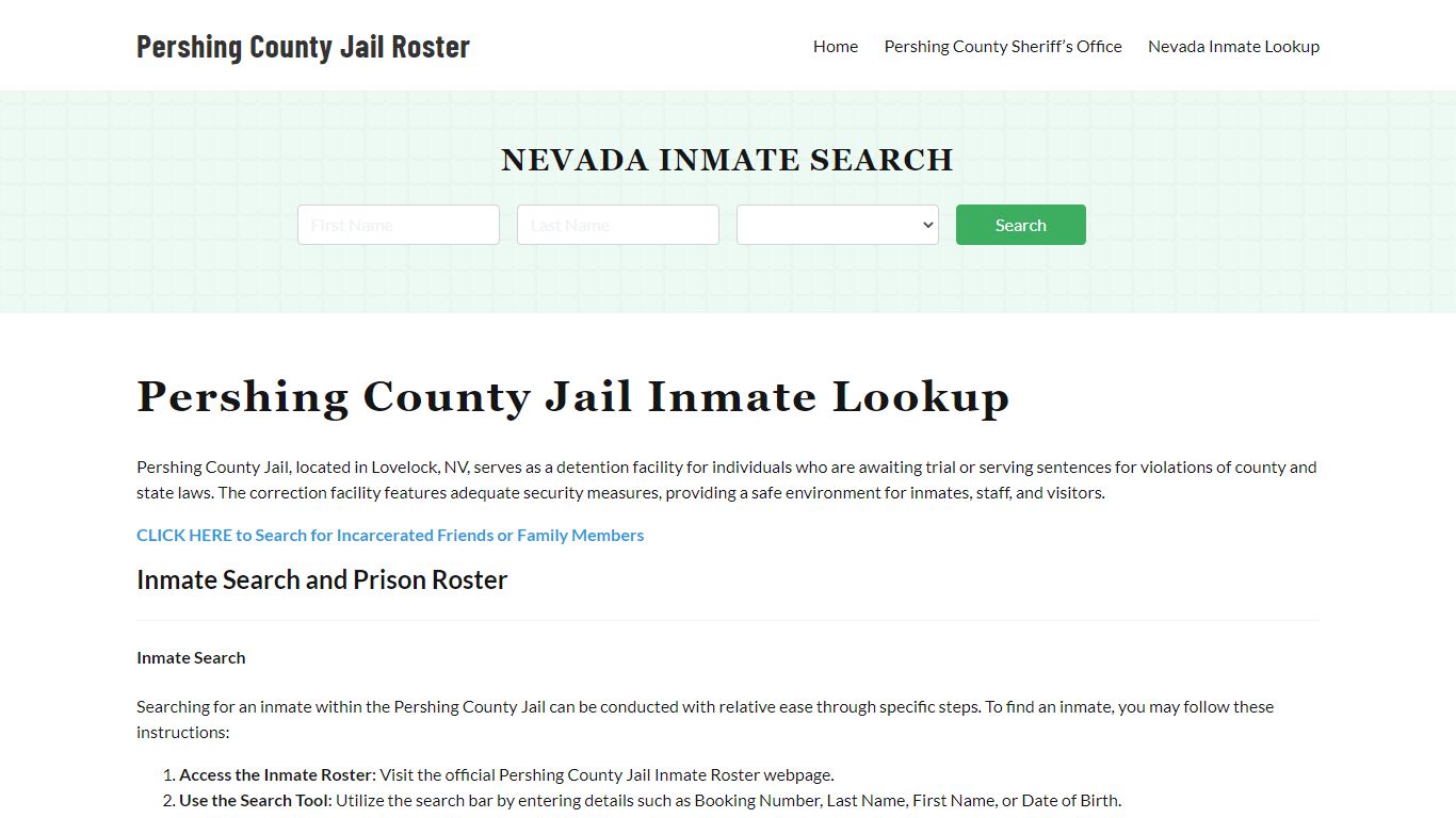 Pershing County Jail Roster Lookup, NV, Inmate Search